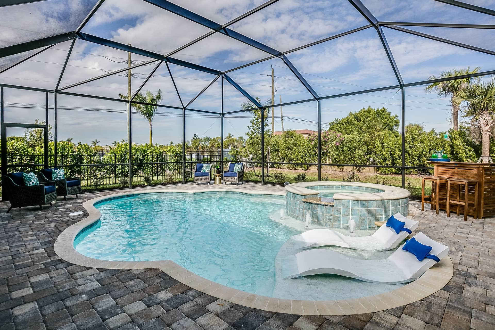 Family Pool with Hot Tub and Loungers