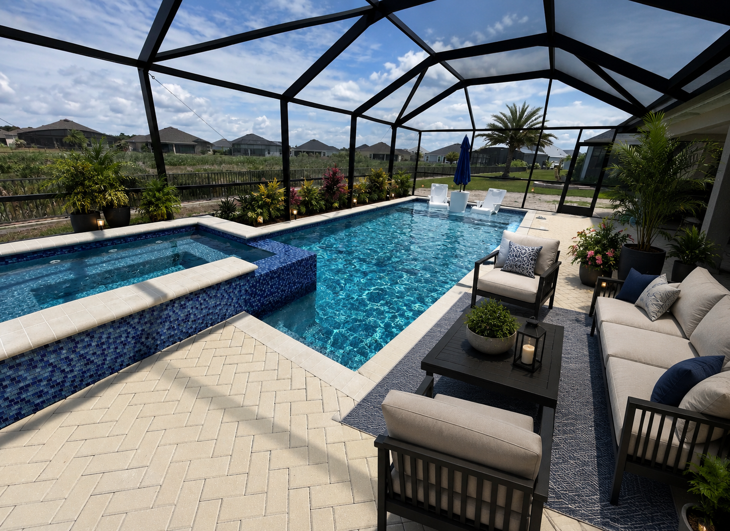 Custom Pool & Multi-Level Spa with Paver Deck